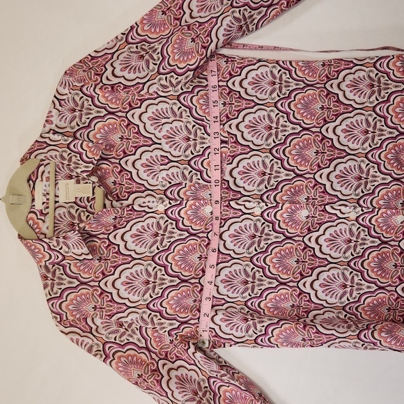 Chico's Pink Paisley Print 3/4 Sleeve Button Down 100% Linen Button Cuff Top - Picture 11 of 13